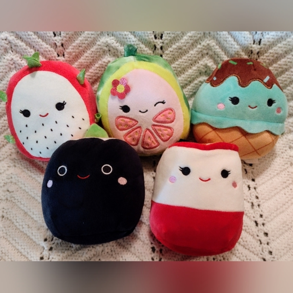 Squishmallow 5" Food Lot Lena Raisy Maya Delita Shozo Set of 5 Ramen Fruit